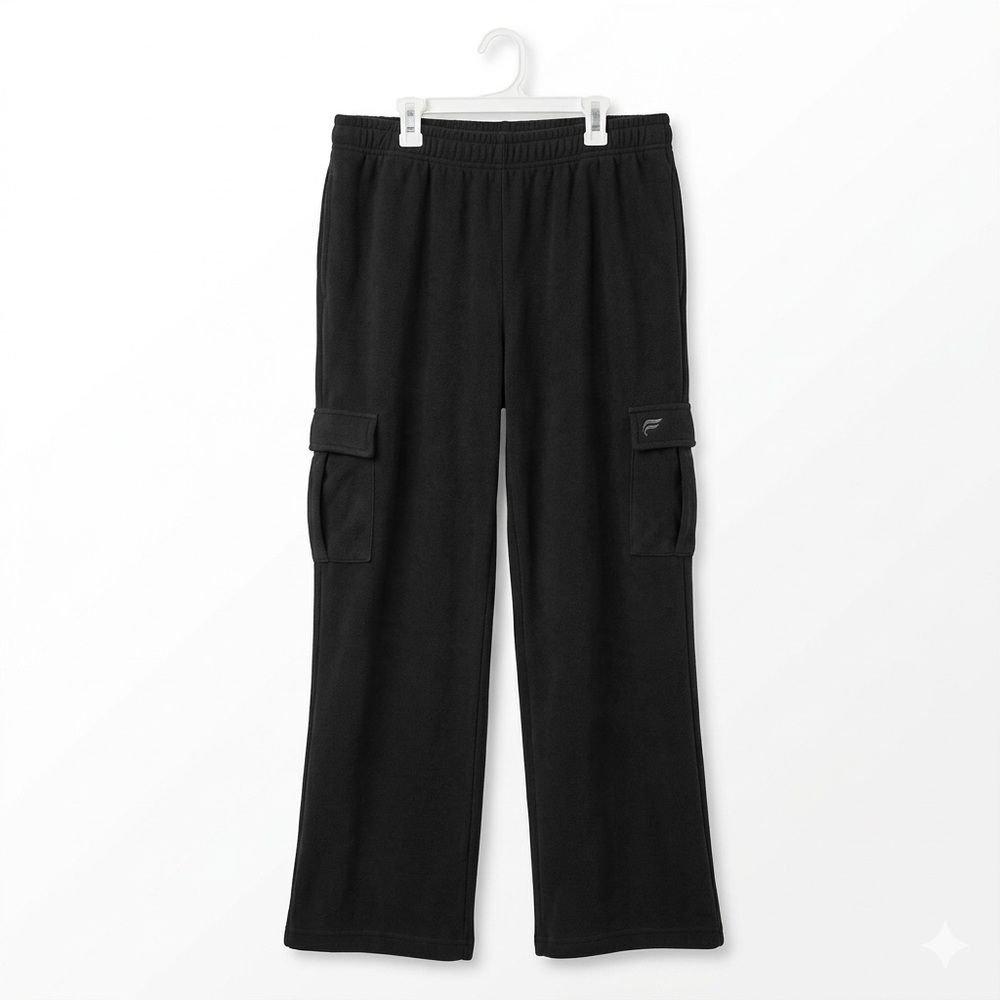Fabletics Wide Leg Cargo Fleece Sweatpants Black XL EUC Cozy Athleisure Lounge - Picture 2 of 7